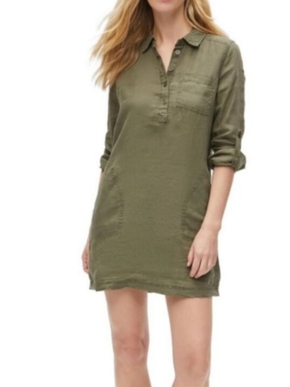 Michael Stars "Eleanor" Linen Utility Popover Dress - XS